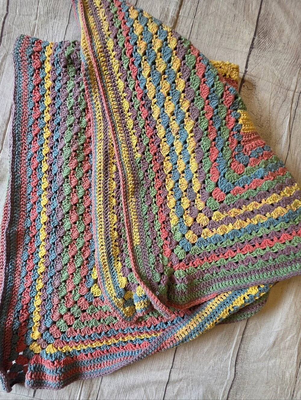 Handmade Rainbow Pastel Crochet Throw Blanket 32x38 Inches Lap Size